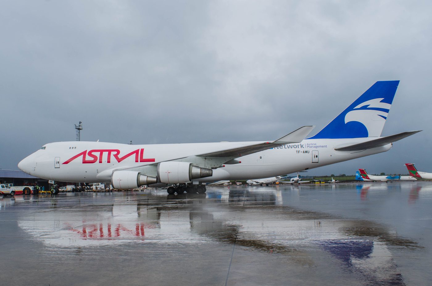 A Boeing 747 freighter parked on the tarmac