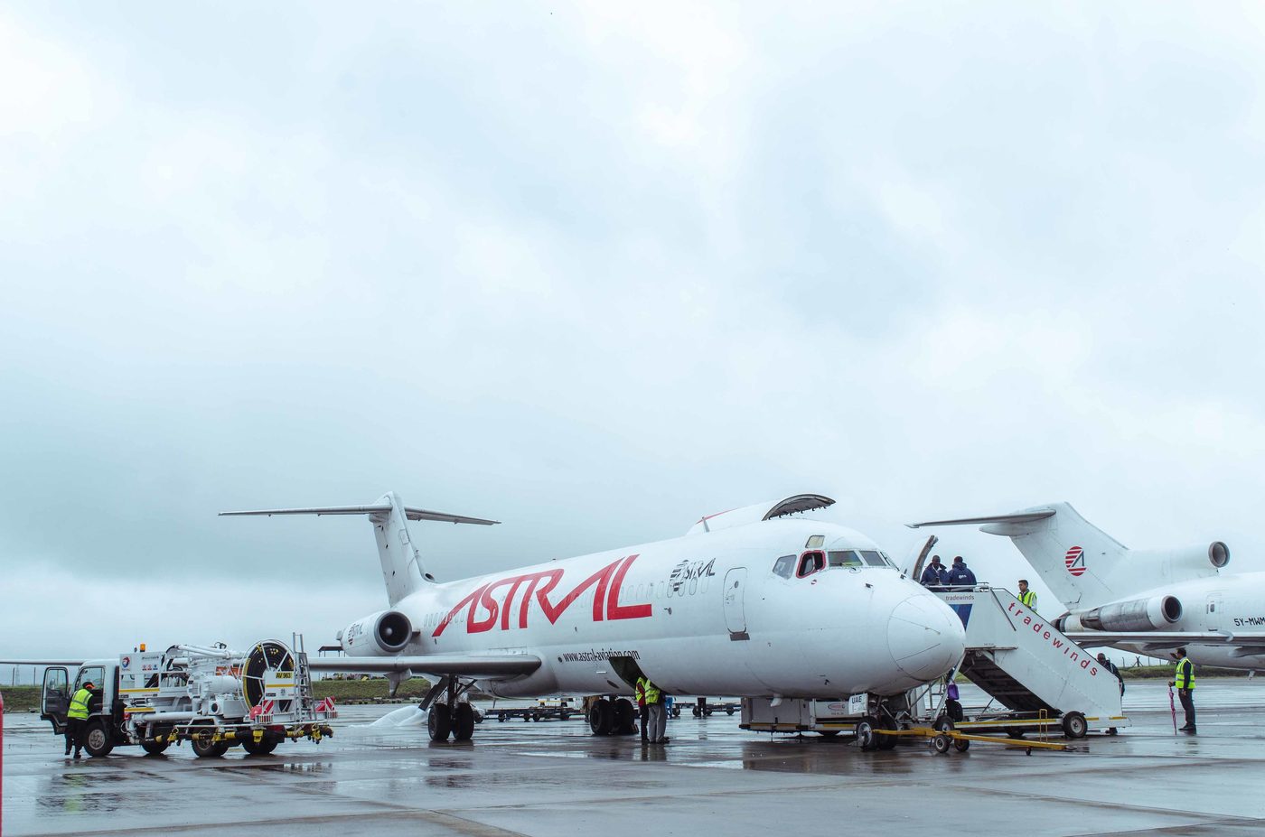 A DC-9 freighter being loaded airside