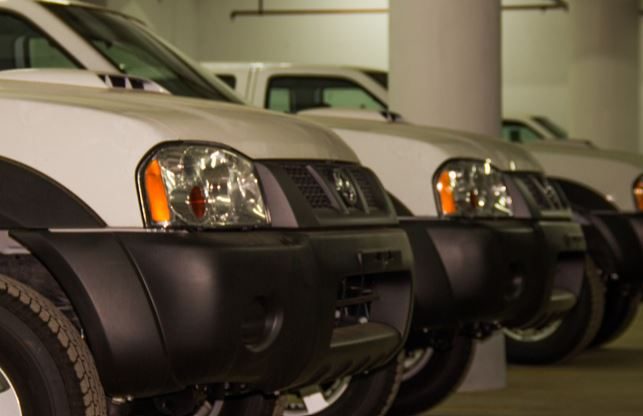 Imported vehicles lined up after arrival