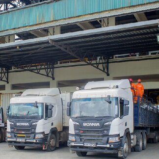 Trucks parked at a distribution depot