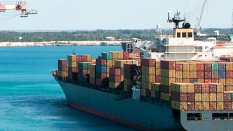 A container ship off the Kenyan coastline