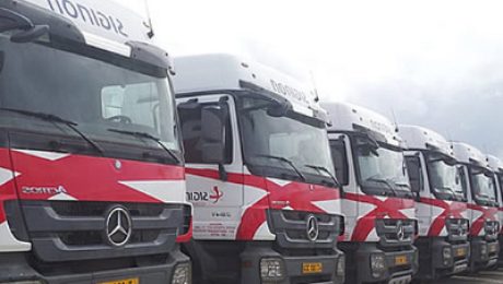 A fleet of prime movers lined up at the yard