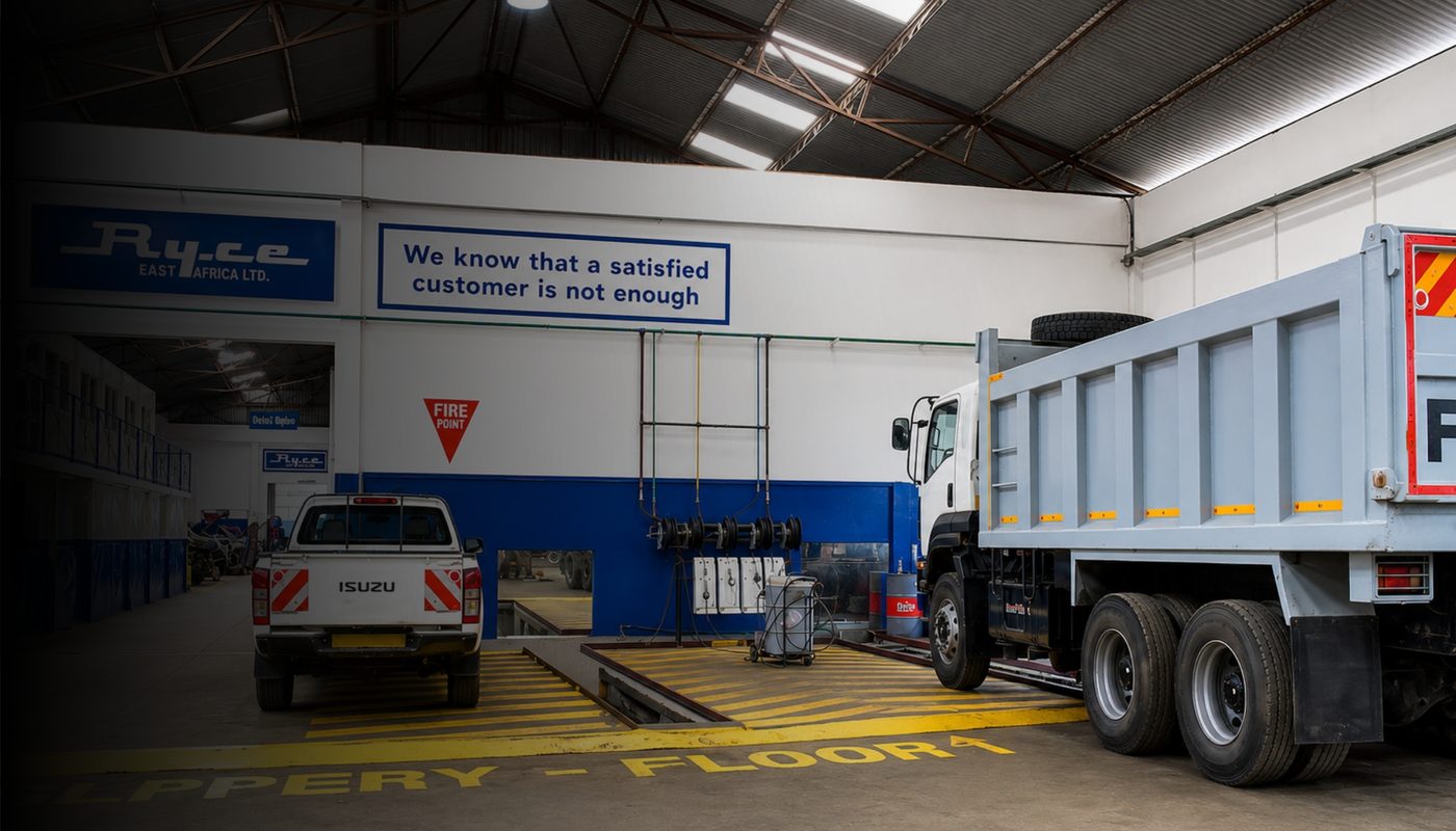 Trucks and vehicles with the Nairobi skyline
