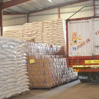 Bagged cargo stored in a warehouse